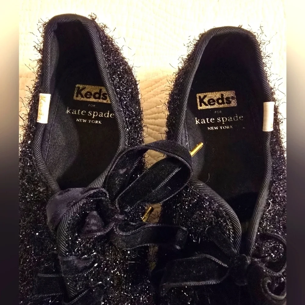 EUC Keds X Kate Spade Limited Edition Ladies Black Kickstart Tinsel Sneakers